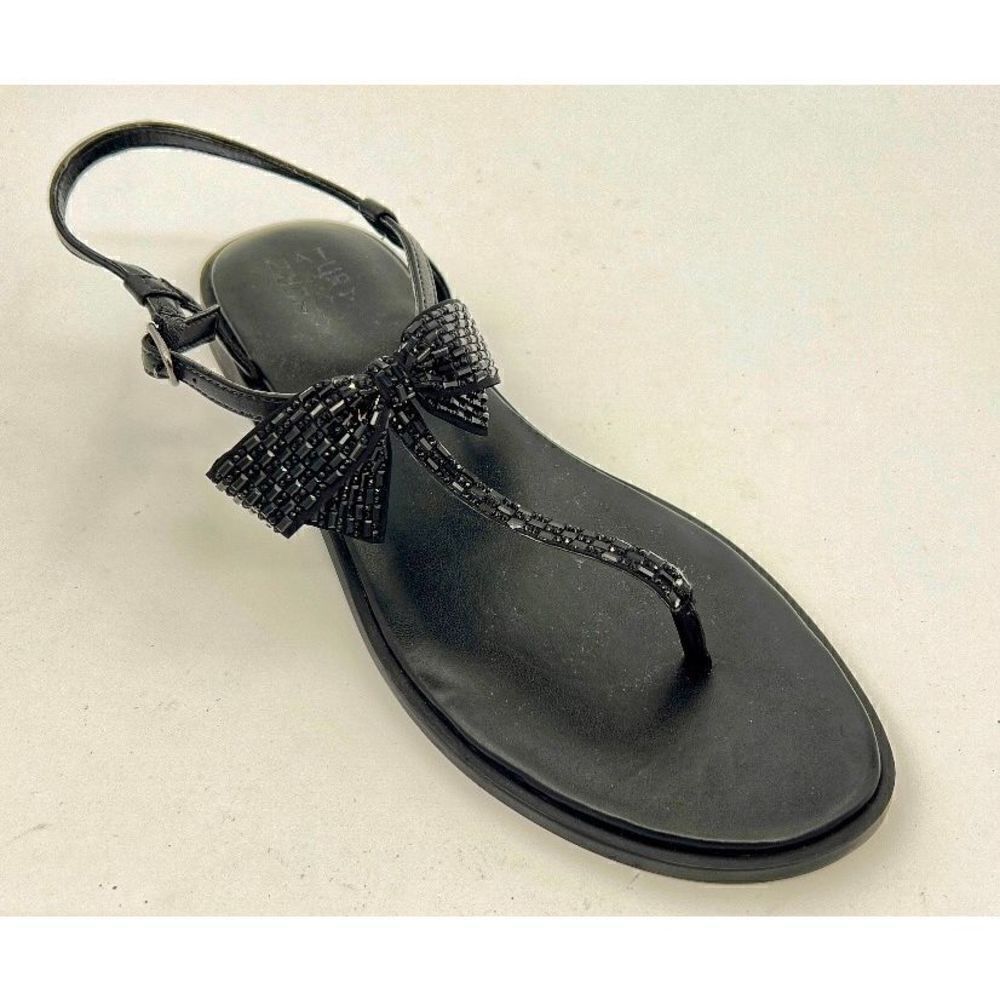 NATURALIZER Florita Bow Sandals Black Satin Stones size 12 Flat Sling Back